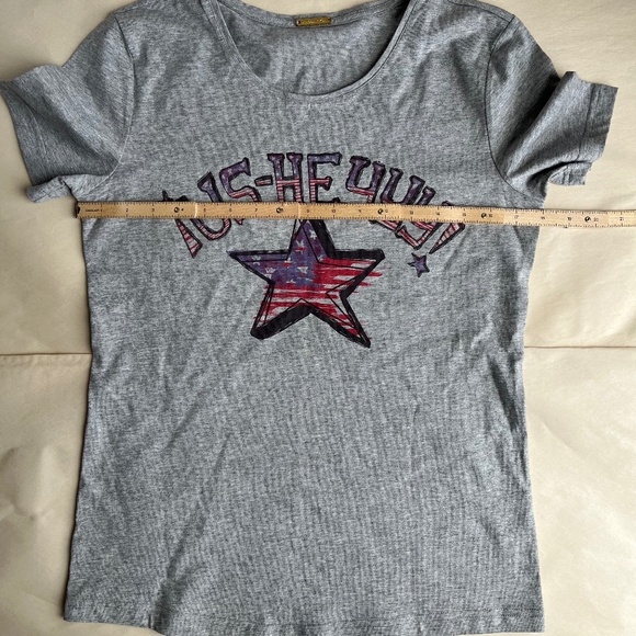 Rebecca Minkoff US Heey American Flag Cotton Gray Oversized Relaxed T-Shirt Top - Picture 3 of 6